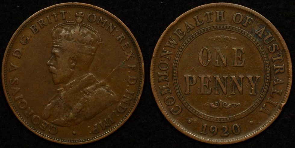 Australia 1920 Double Dot Penny Fine The Purple Penny