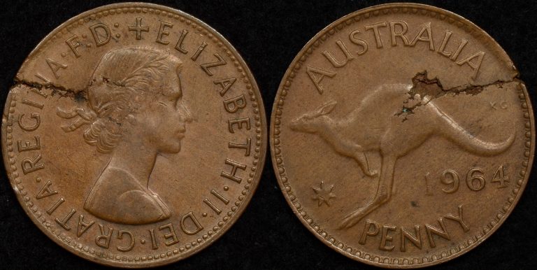 Australia M Penny Huge Planchet Crack And Flaw The Purple Penny