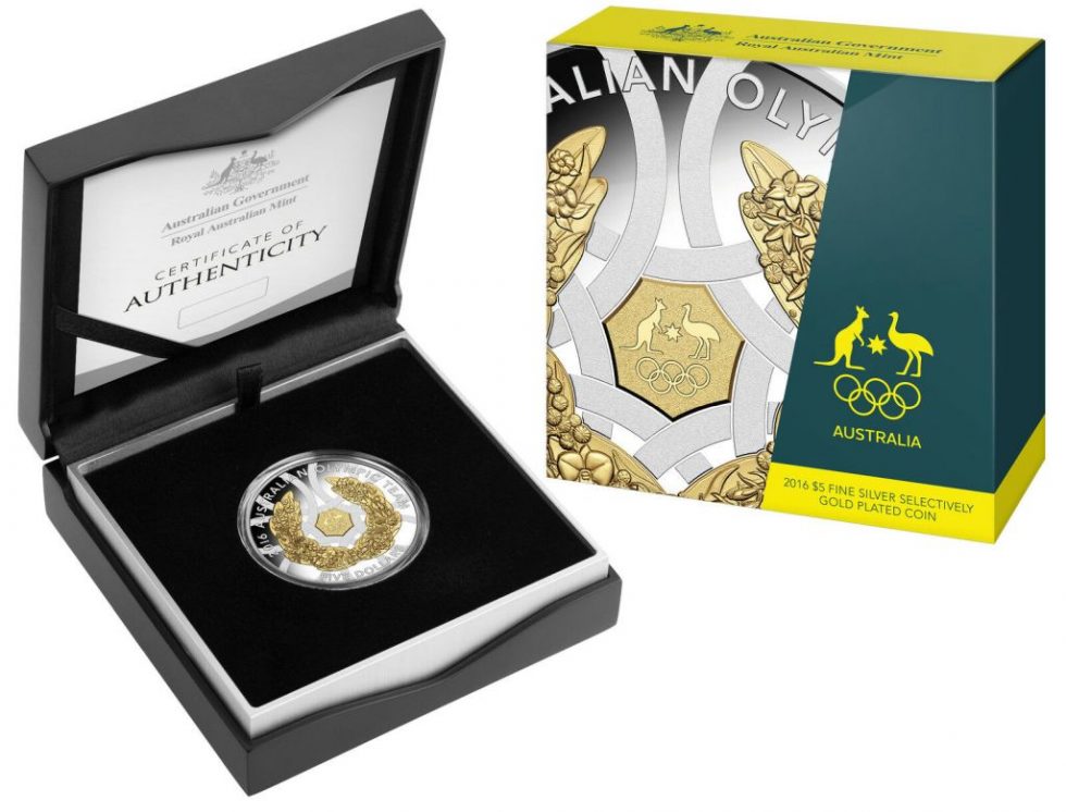 2016 Rio Australian Olympic Games Team Selectively Gold Plated $5 1oz ...