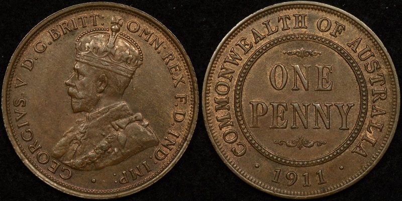 Australia 1911 Penny almost Uncirculated - The Purple Penny