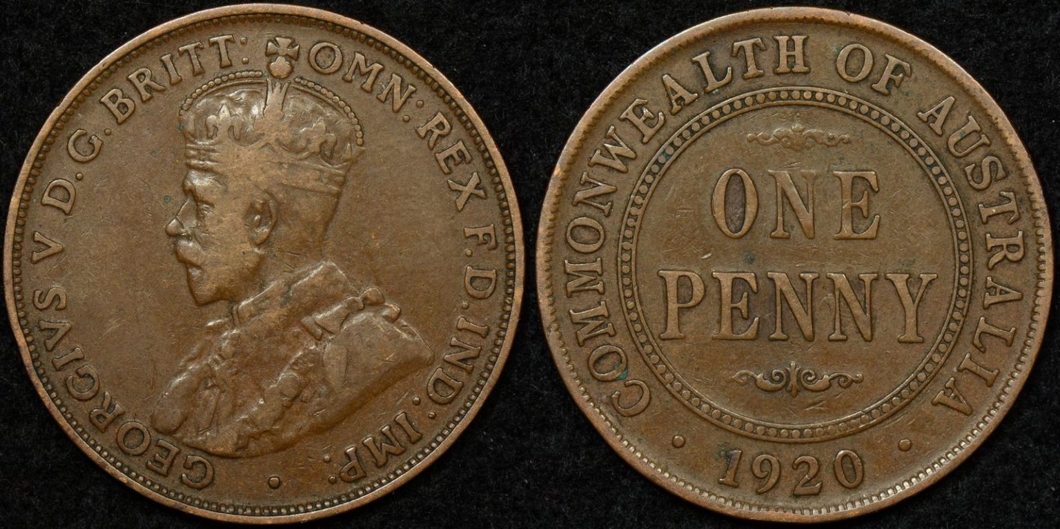 Australia 1920 Double Dot Penny Fine - The Purple Penny