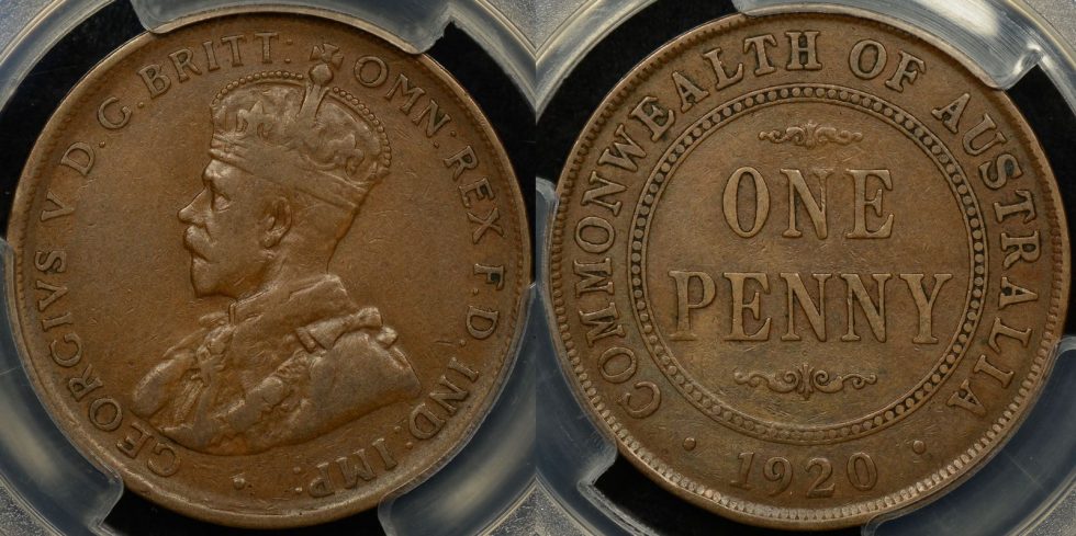 Australia 1920 Penny London Obverse Dot Above Bottom Scroll PCGS VF20 ...