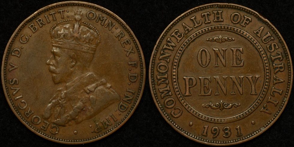 Australia 1931 Penny Dropped 1 Very Fine - The Purple Penny