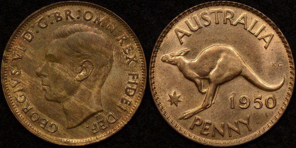 Australia 1950m Penny Uncirculated - The Purple Penny