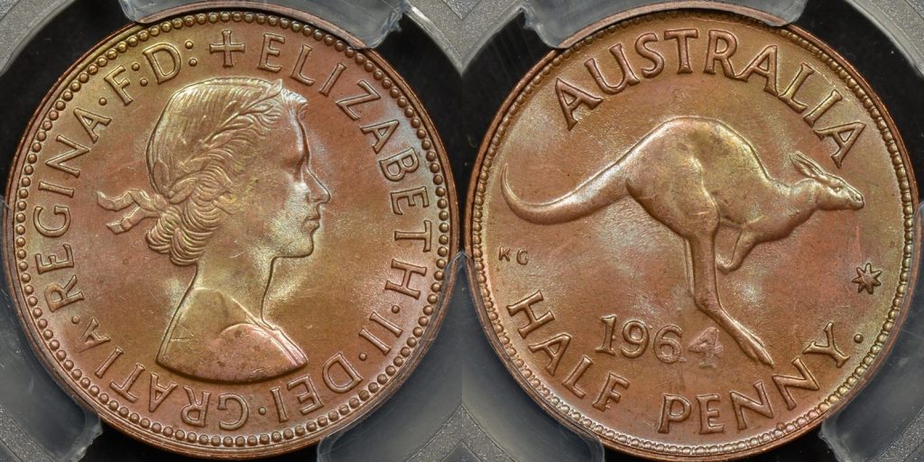 Australia 1964y halfpenny 1 2d GEM Uncirculated PCGS MS65rb