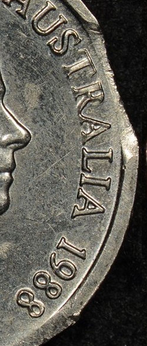 Australia 1988 5 Cent Double Clipped Planchet Error - The Purple Penny