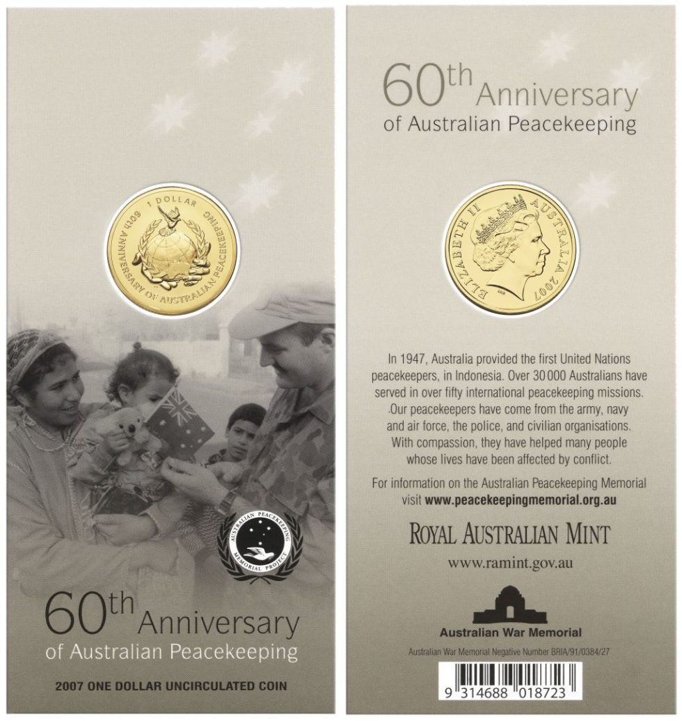 2007 60th Anniversary Of Australian Peacekeeping $1 Uncirculated Coin ...