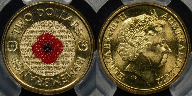 Australia 2012 $2 Red Poppy PCGS MS67 - The Purple Penny