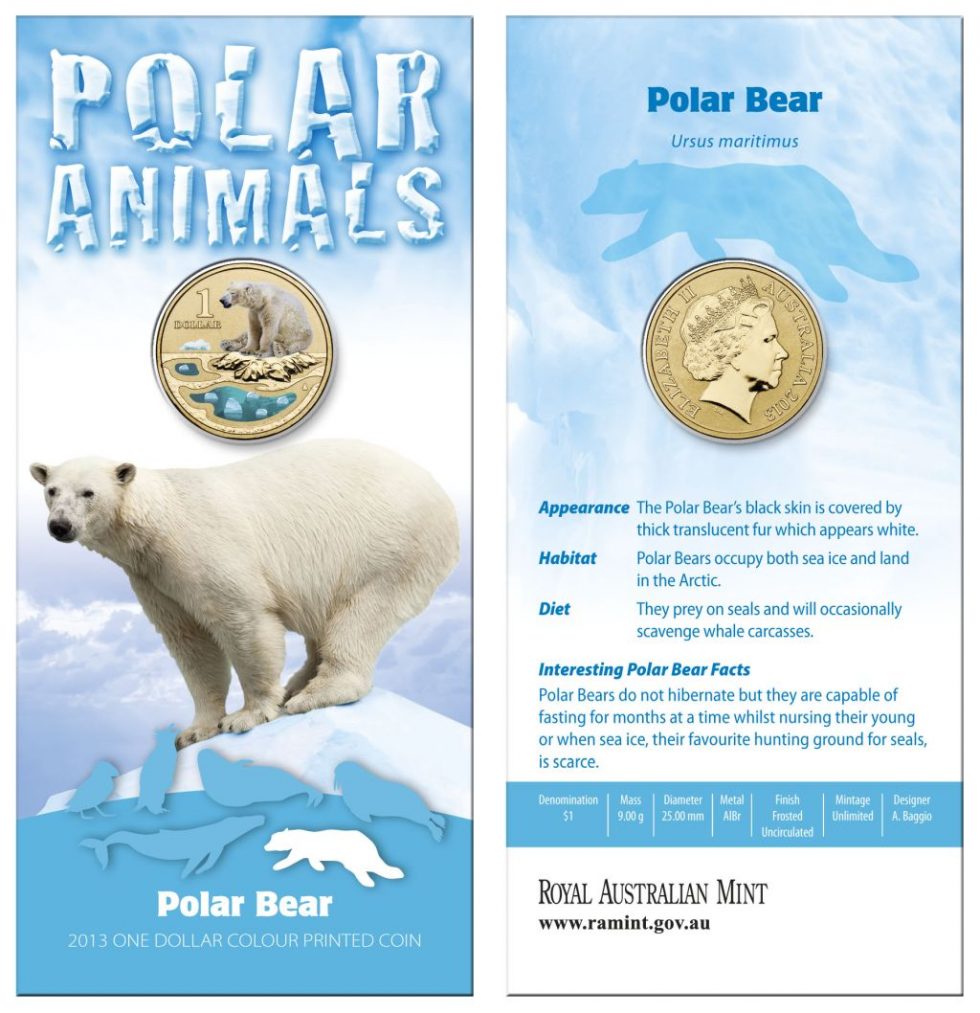 2013 Dollar Polar Bear Uncirculated Coin in Card -Polar Animals Series ...