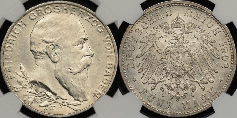 Germany German States Baden 1902 5 Mark KM #273 NGC MS63 Choice ...